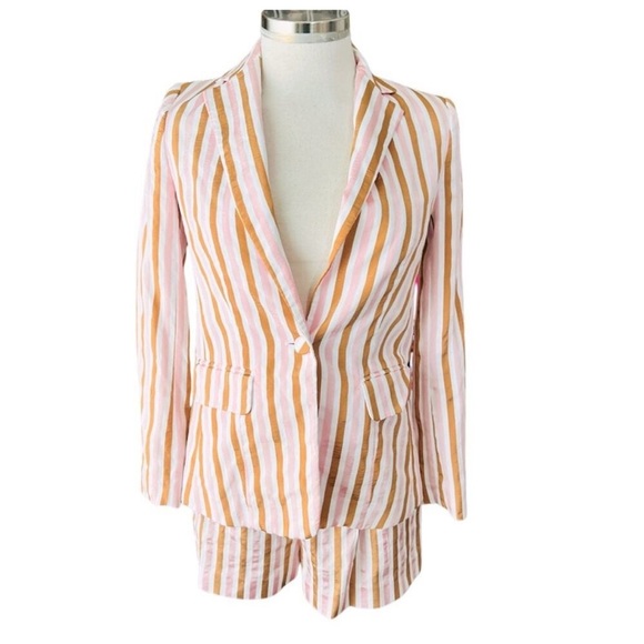 FRAME  Denim Women's Pink White Candy Pin Striped Blazer And Short Set. Small - Picture 2 of 2